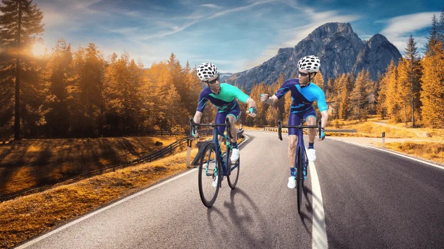 Over 50s beginner gravel cyclist training indoors with Rouvy augmented reality route