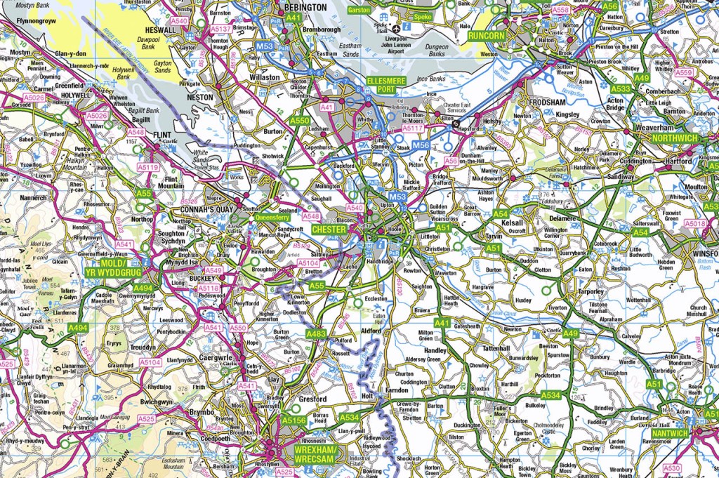 Trio of generic public Bridlewa signs seen on the edge of a wooden footbridge in a forest clearing,